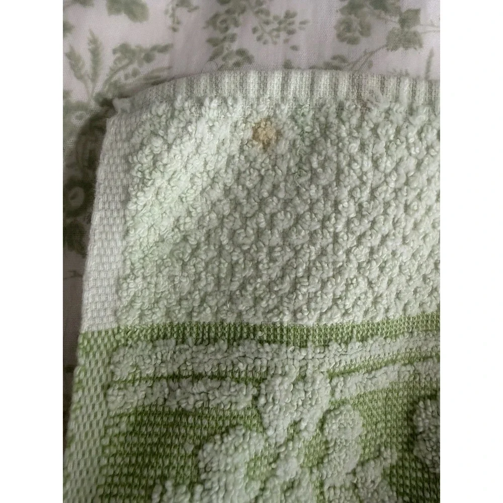 VTG MCM Bath Towel Sears Monticello Green Sculpted Flowers Flower Power